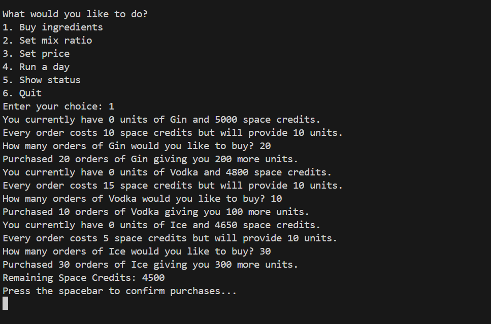 Space Bar Project Screenshot